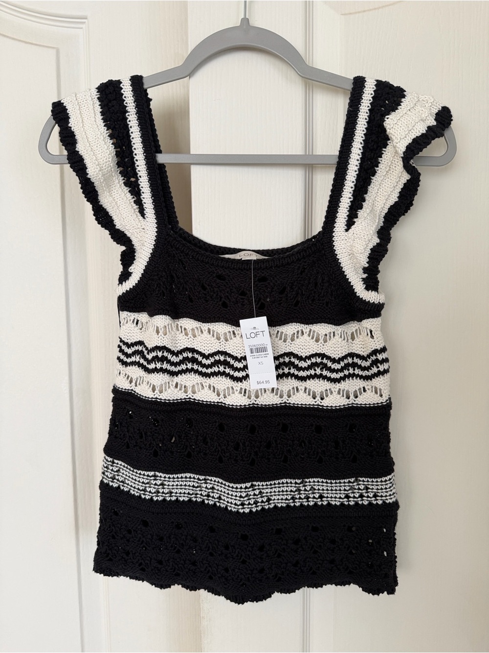 LOFT Black & White Crochet Striped Tank